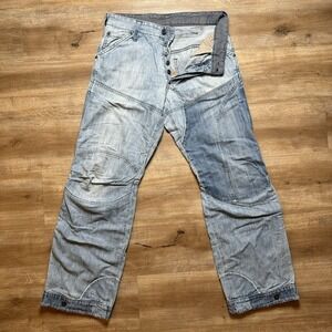 G Star RAW Jeans Men 30x30 Blue Elwood Loose Baggy Double Knee Moto Patched Rare